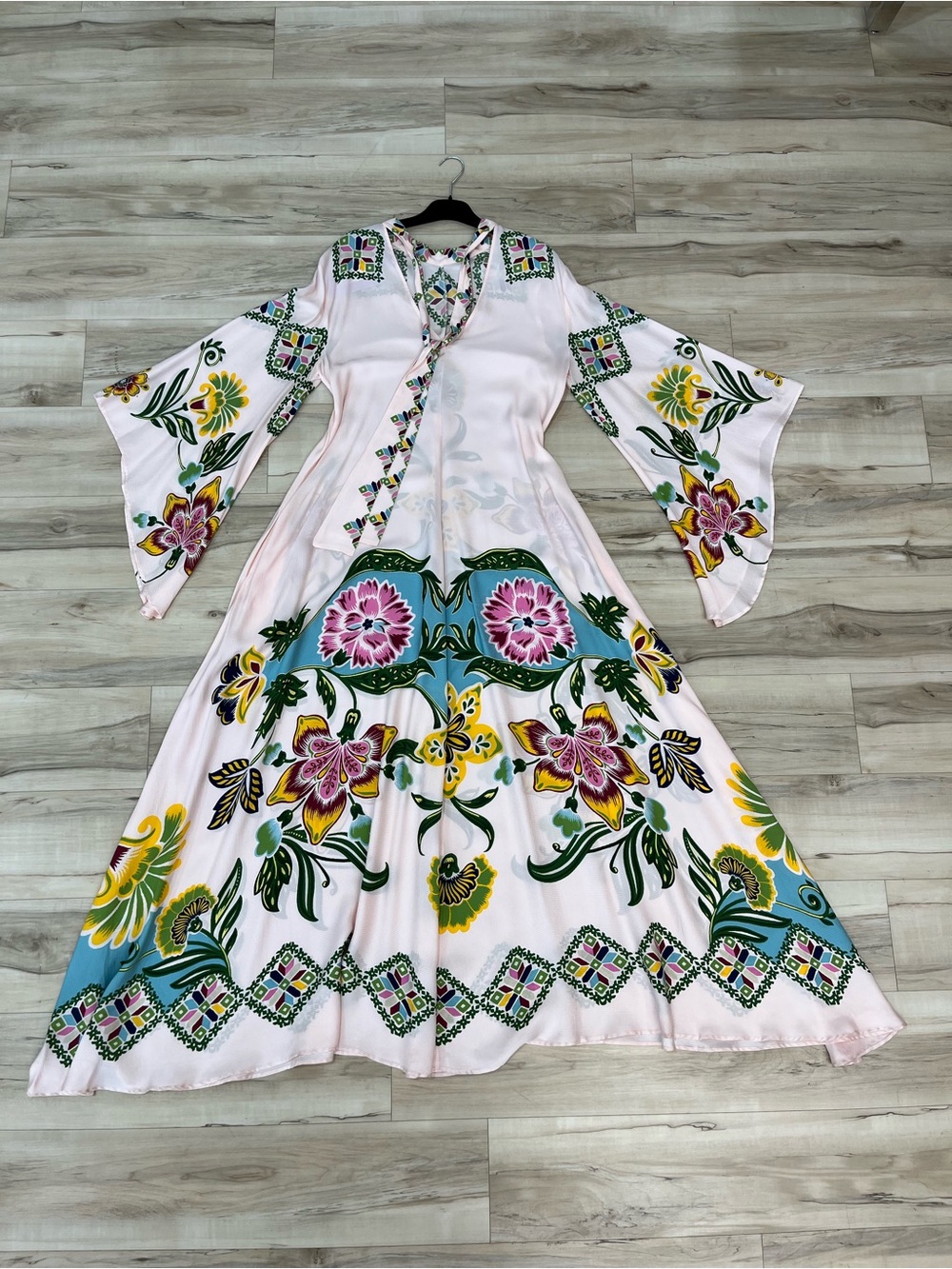 LA DoubleJ Pink Maxi Dress with Multicolor Floral Print